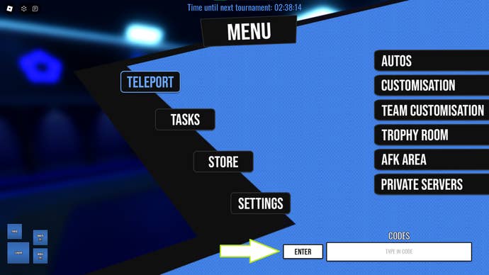 A screenshot from Locked in Roblox showing the game’s codes field.