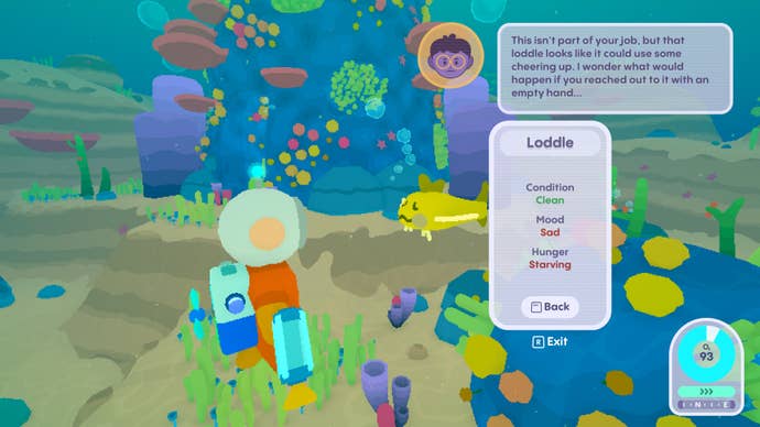 A diver checks on a loddle in Loddlenaut