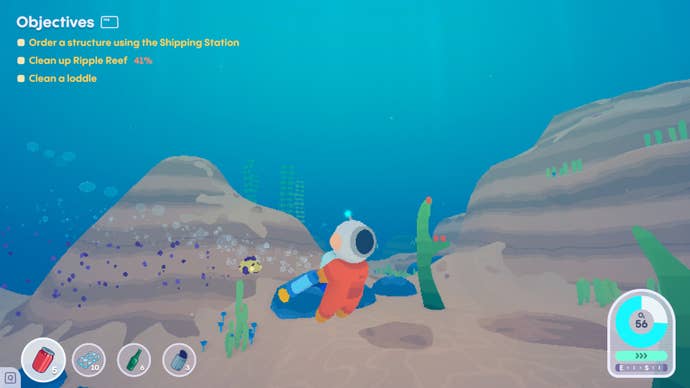 A diver accompanies a gooped up loddle in Loddlenaut