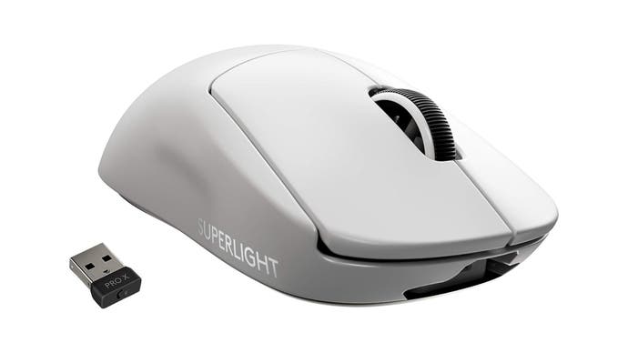 The Logitech G Pro X Superlight wireless gaming mouse in white