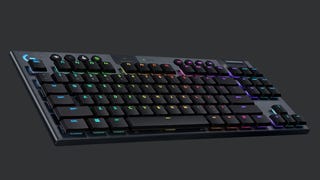 The Logitech G915 TKL Lightspeed Wireless against a plain grey background.