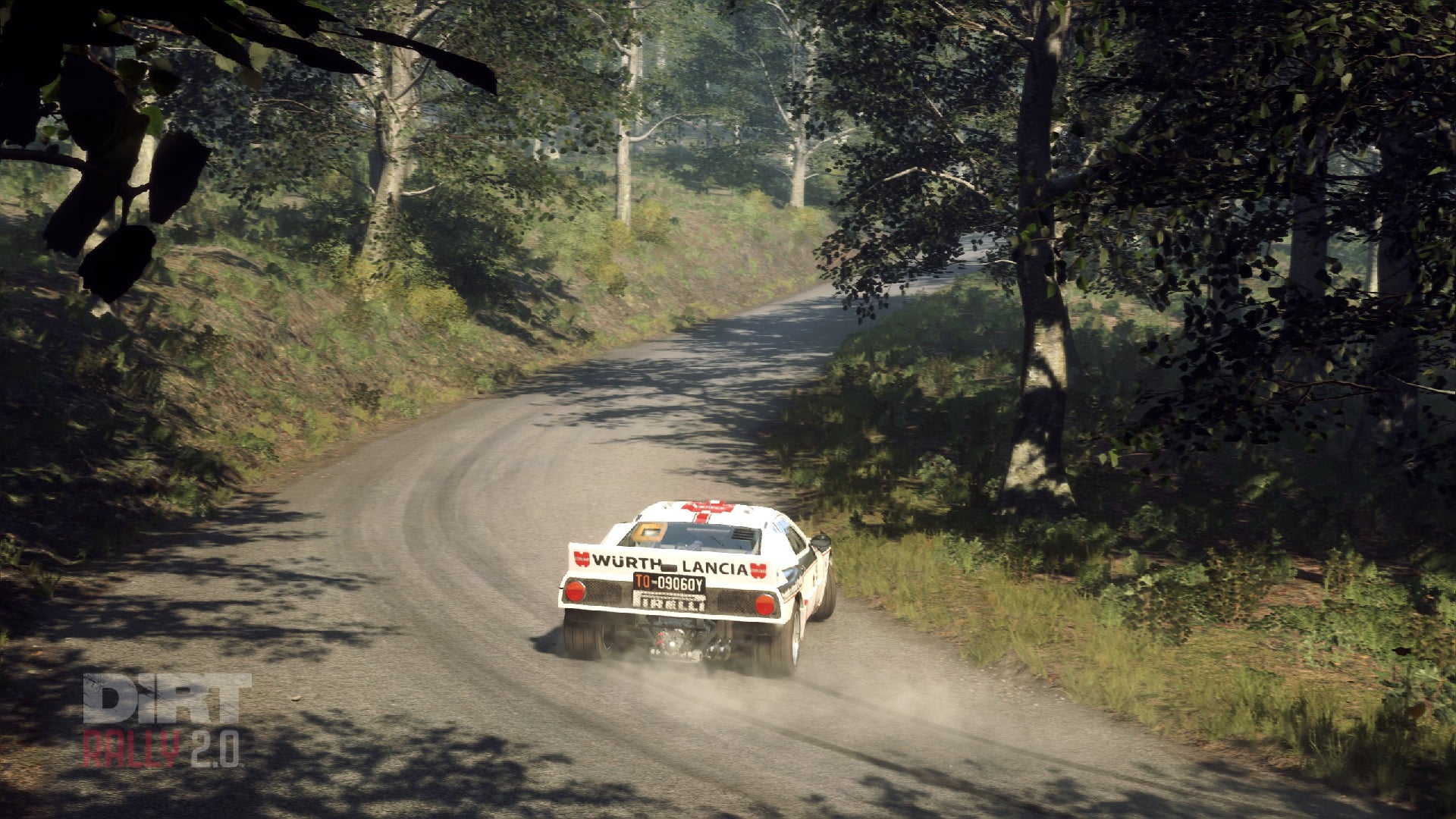 A Lancia 037 drifting in Dirt Rally 2.0.