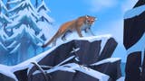 Concept art for The Long Dark's DLC enemy, showing a cougar stood menacingly on a snow-covered rocky outcrop.