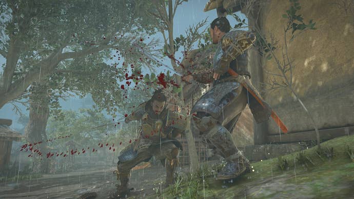 Yasuke slices at an opponent with his long katana in Assassin’s Creed Shadows.
