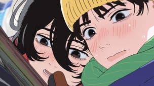 A close-up of Kyomoto and Fujino, two girls wearing winter outfits, in Look Back.