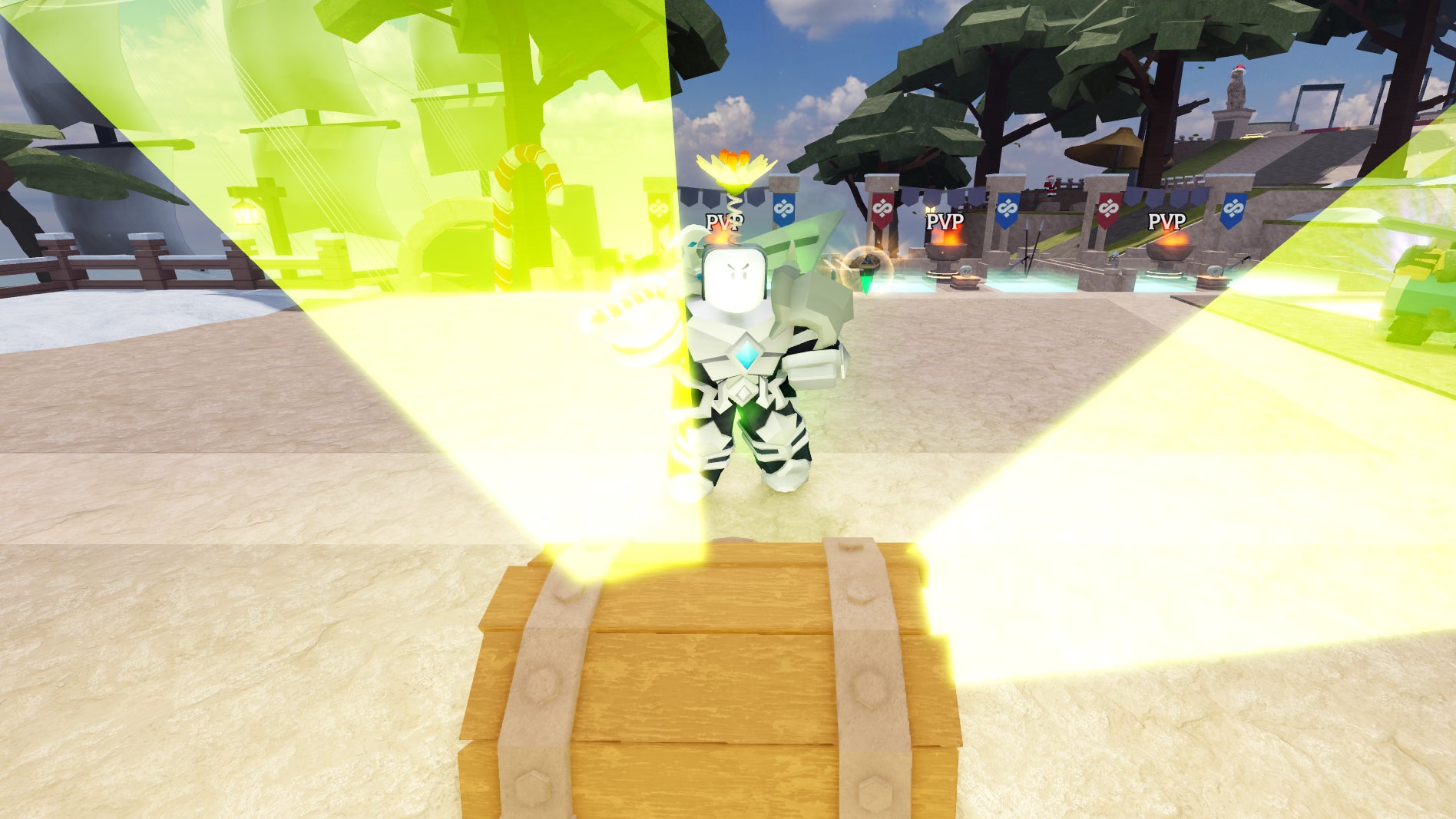 A player character in the Roblox game, Lootify, opening a glowing treasure chest. - 1