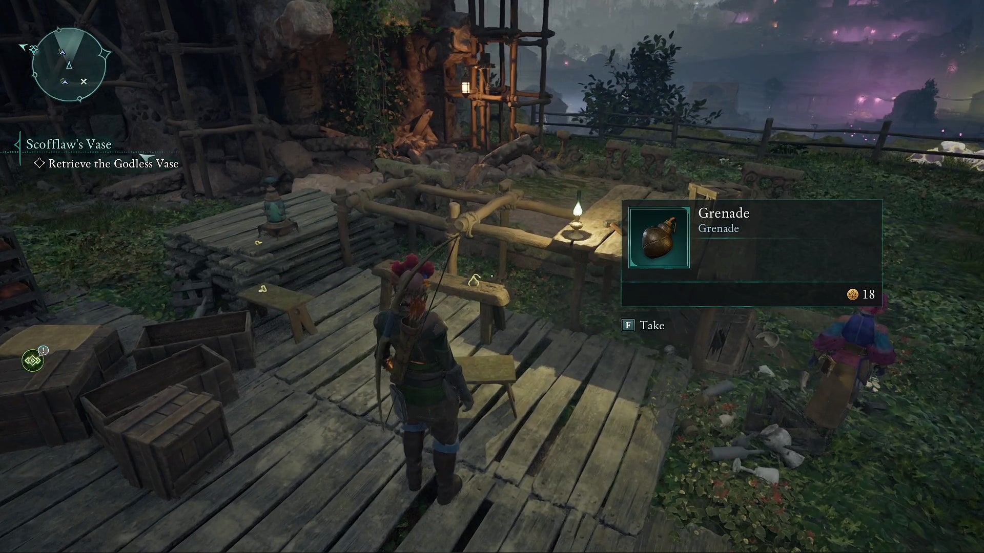 The Envoy prepares to loot a grenade from a random table while exploring the world in Avowed. - 9