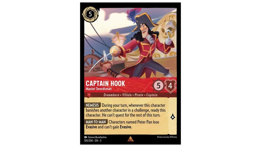 Lorcana card Captain Hook, Master Swordsman.