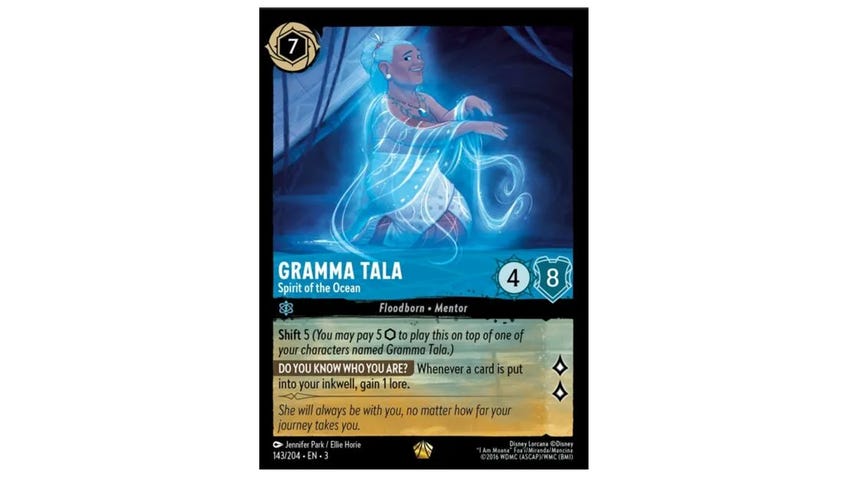 Disney Lorcana card Gramma Tala, Spirit of the Ocean.