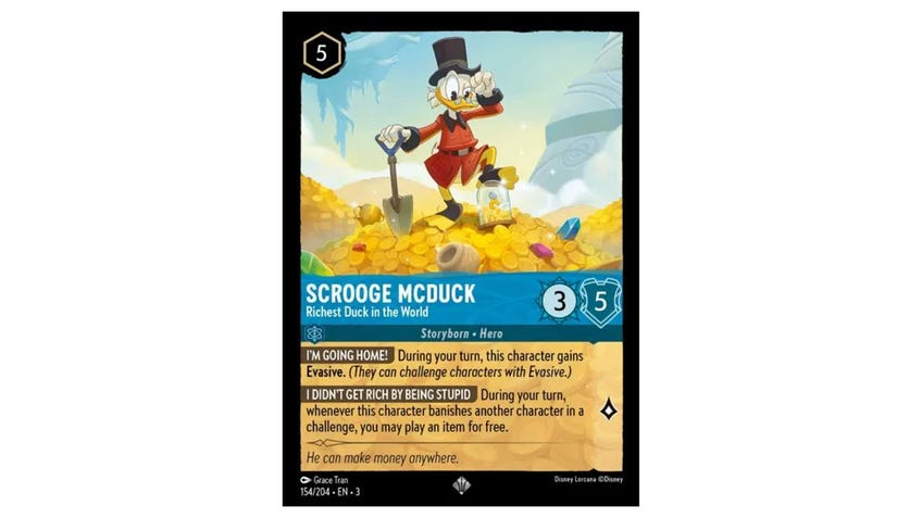 Lorcana card Scrooge McDuck, Richest Duck in the World.