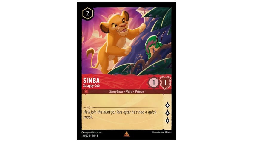 Lorcana card Simba, Scrappy Cub.