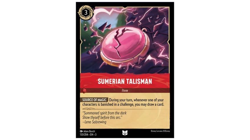 Disney Lorcana card Sumerian Talisman.