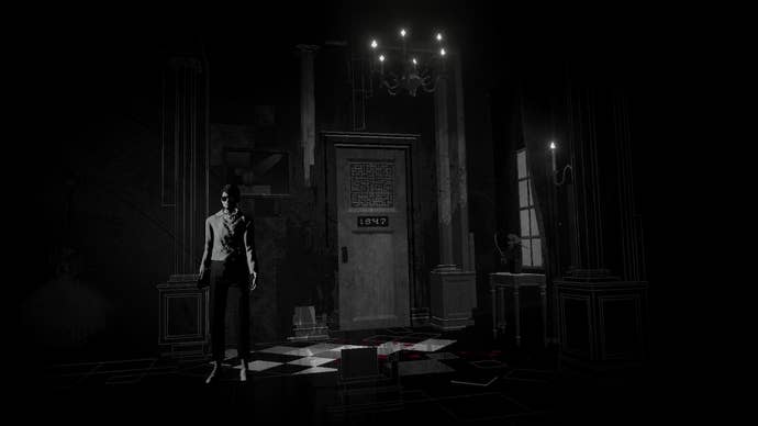 Lorelai and the Laser Eyes screenshot shows a woman wearing sunglasses next to a door marked “1847."