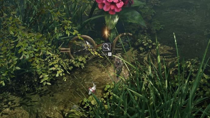 The player character in Lost Ark, having been shrunk, examines a dropped pair of glasses that now appear massive