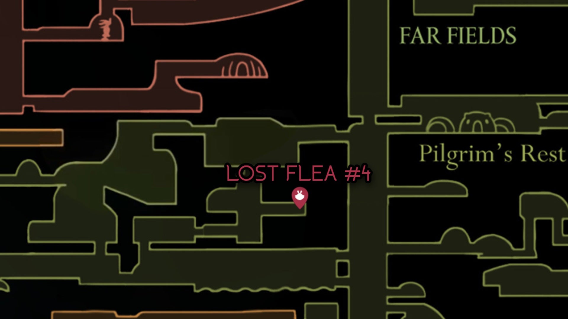 A map showing the location of Lost Flea #4 in Hollow Knight: Silksong. - 10