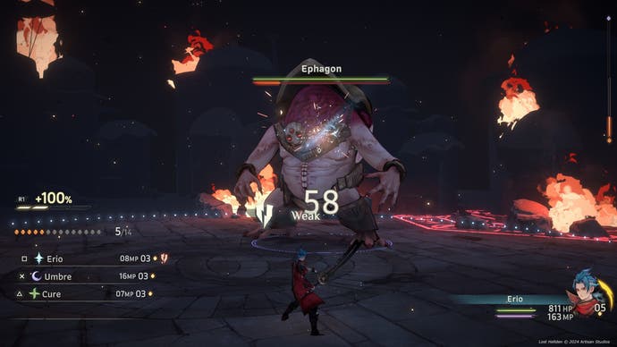 Lost Hellden screenshot of battle against giant ogre Ephagon boss