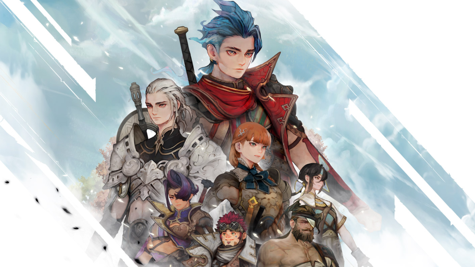Lost Hellden artwork with blue-haired protagonist in collage with other characters in painterly style