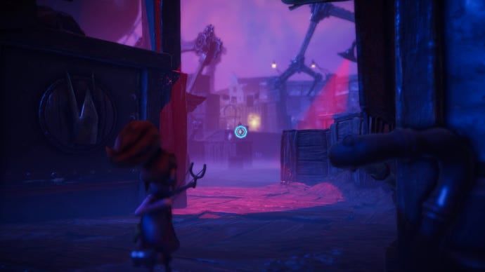 Even aims her slingshot at a button that’ll turn off the searchlights in Lost In Random.