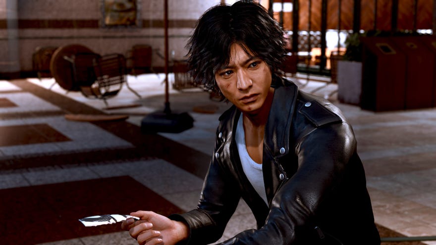 Lost Judgment’s Takayuki Yagami raises a slip of evidence.