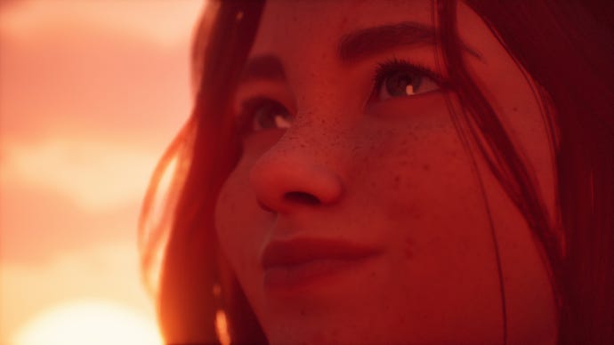 Swann's face in super close-up, lit by golden hour sun, in Lost Records: Bloom & Rage.