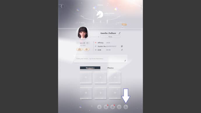 Arrow pointing at the settings icon at the bottom right of the screen