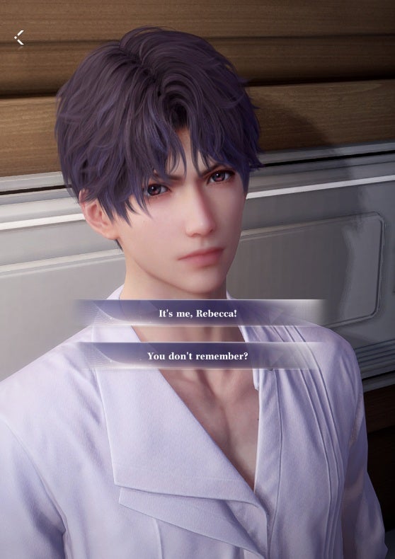 Rafayel sits in a hospital bed and frowns at the player with a dialogue choice across the scene in Love and Deepspace. - 3