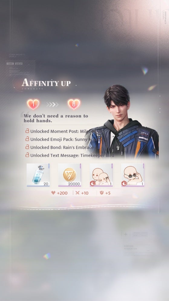 A pop-up list in Love and Deepspace shows a portrait of Caleb along with all of the bonuses for unlocking him while overlevelled. - 4