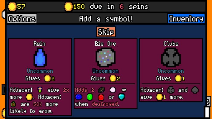 Picking which symbol to add to my deck in a Luck Be A Landlord screenshot.