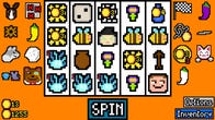 Luck Be A Landlord screenshot showing slot machine reels with many sun, ghost, and flower symbols.