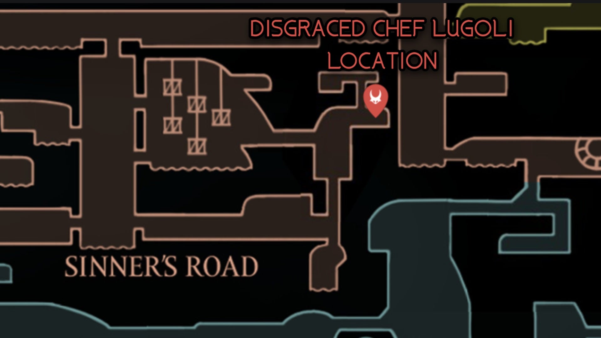 A map showing the location of Disgraced Chef Lugoli in Hollow Knight: Silksong. - 46