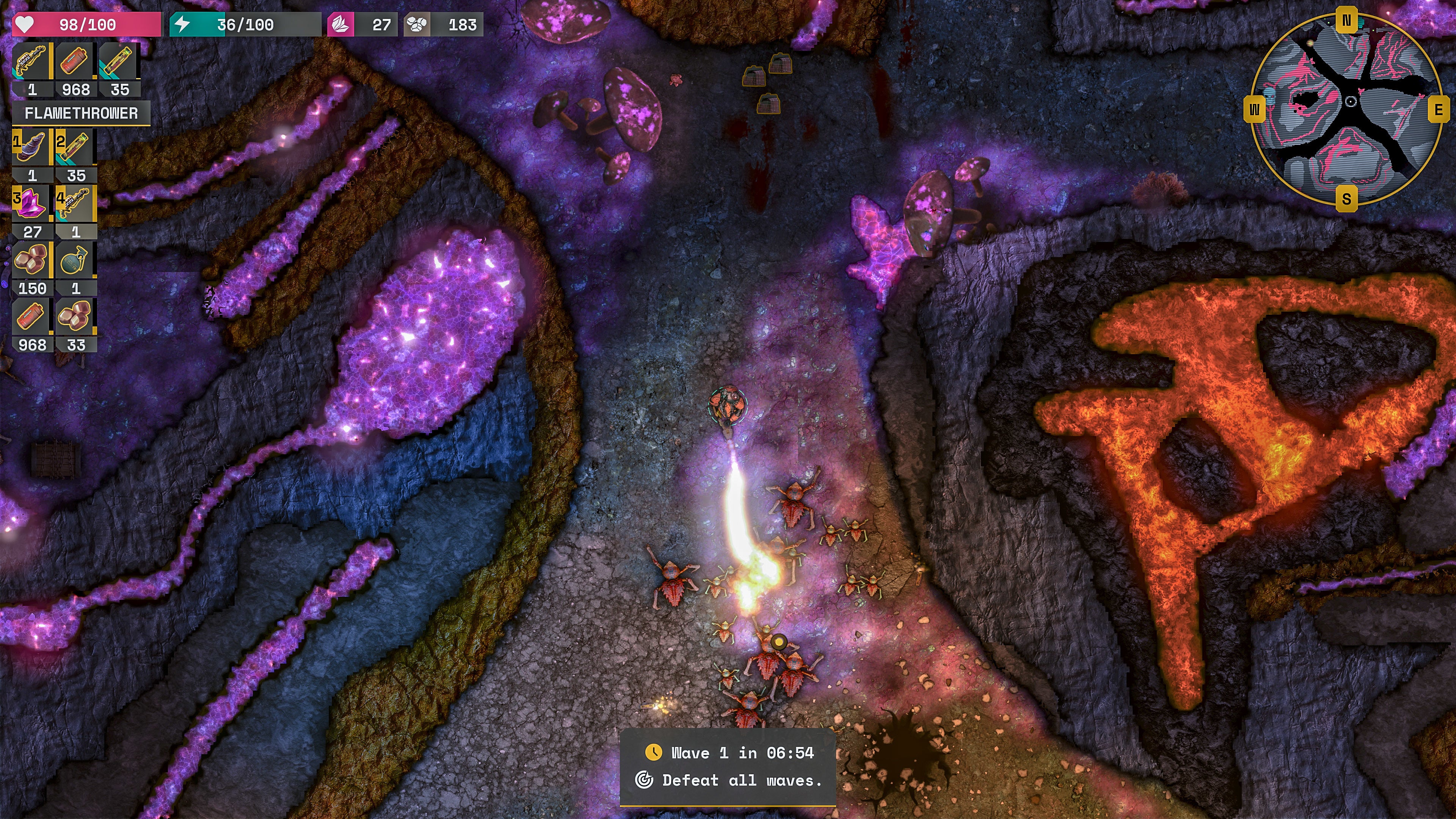 A man surrounded by bugs as viewed from above in Lumencraft.