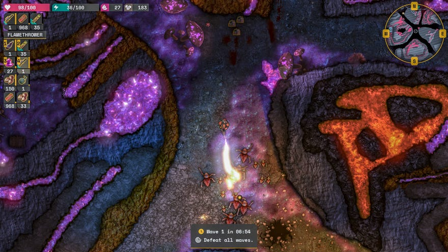 A man surrounded by bugs as viewed from above in Lumencraft.