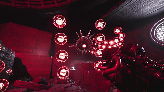 A spiky creature shoots several bullets at the player in Luna Abyss