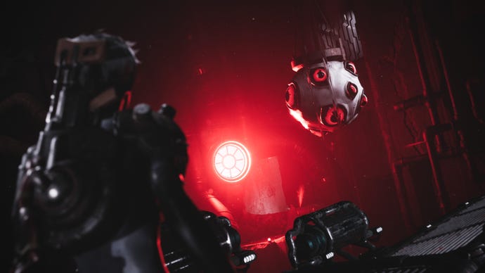 A turret with lots of eyes looks at the player in Luna Abyss