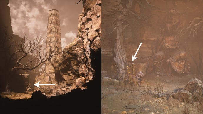 A tower and a Luojia Fragrant Vine in Black Myth Wukong.