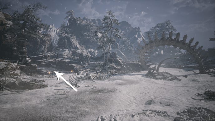 A snowy landscape in Black Myth Wukong.