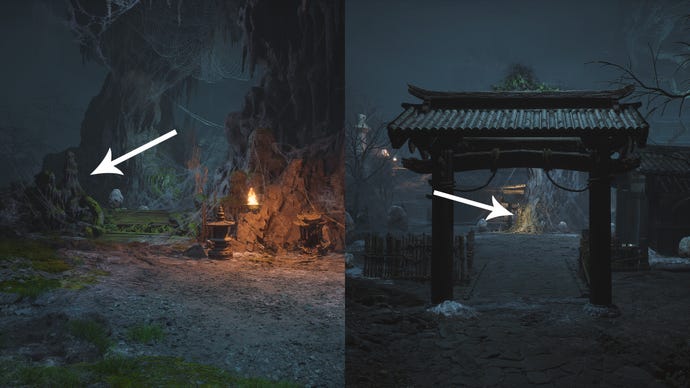 The path to the Webbed Hollow village Luojia Fragrant Vine in Black Myth Wukong.