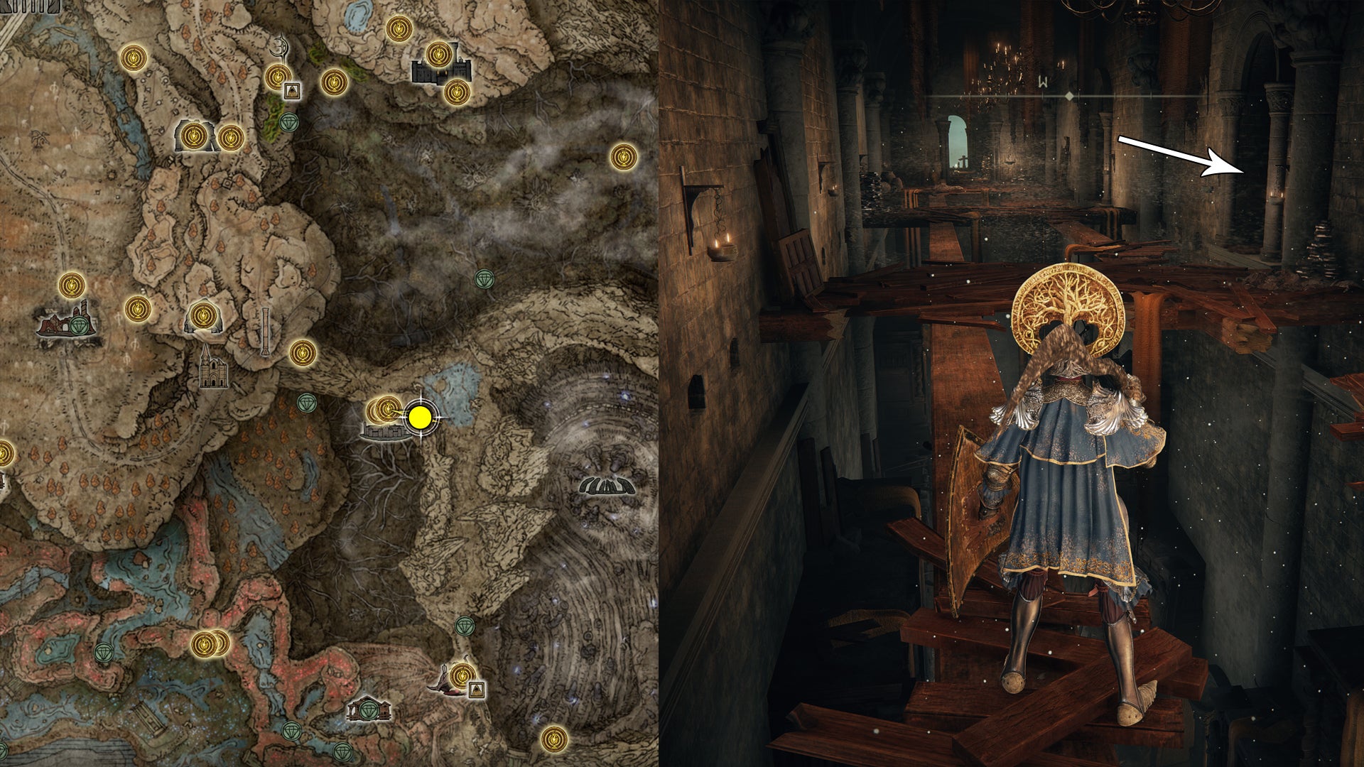 The location of Mad Craftsman’s Cookbook [3] in Elden Ring.