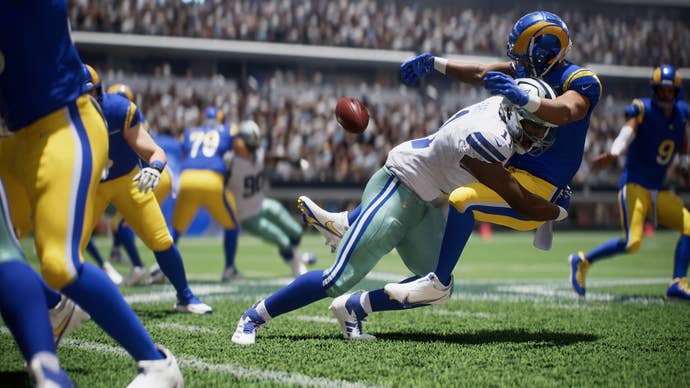 A player being tackled in Madden 25.