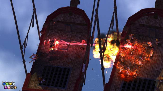 Wizard nonsense during an airship battle in a Magicka screenshot.