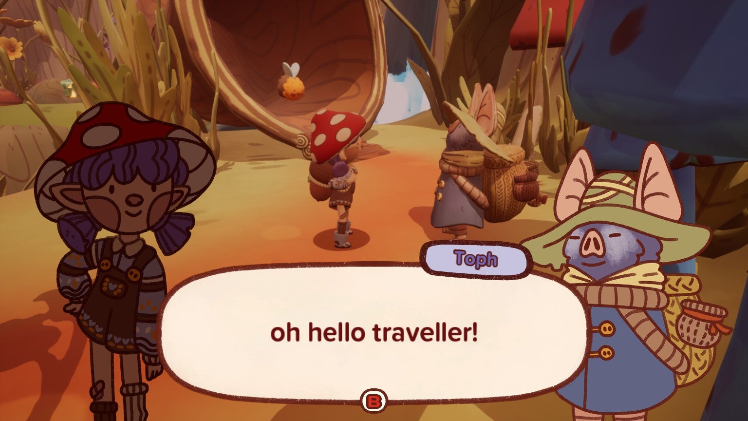 Toph the bat greets the mail scout in Mail Time