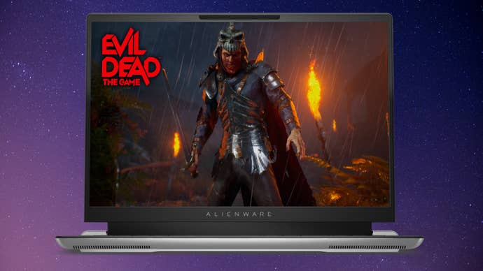 Alienware x16 R2 Gaming Laptopon a purple gradient night sky background