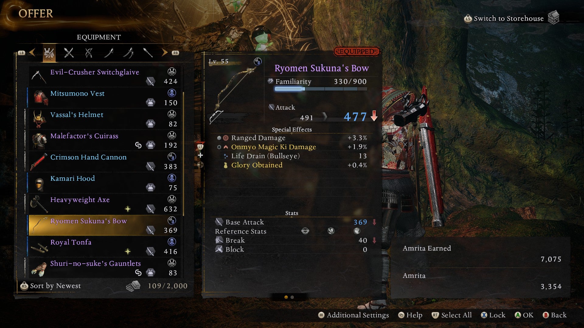 Making an offering of unwanted gear at a save shrine in Nioh 3. - 5