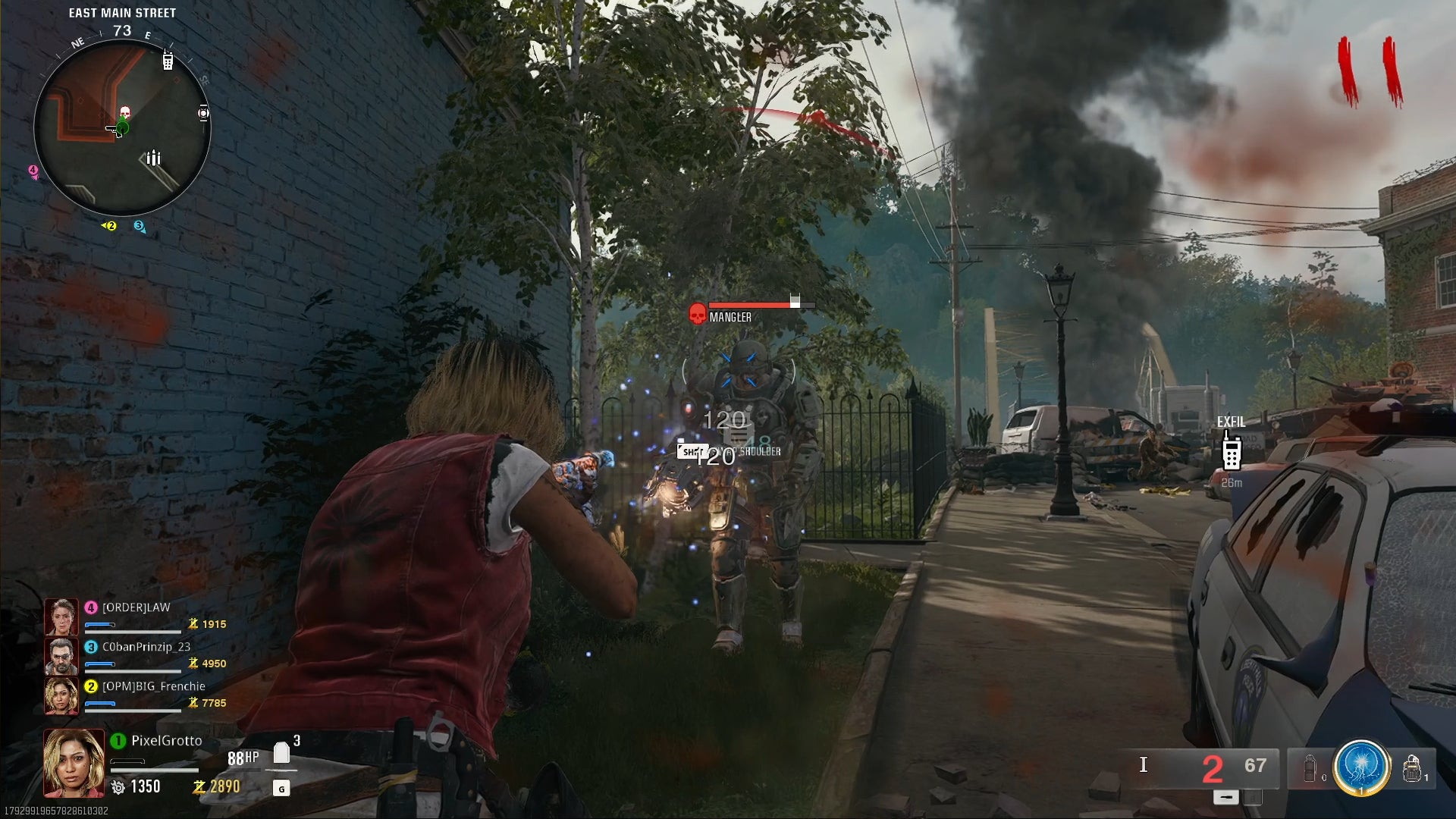 Attacking a Mangler in Black Ops 6 Zombie's Liberty Falls. - 10