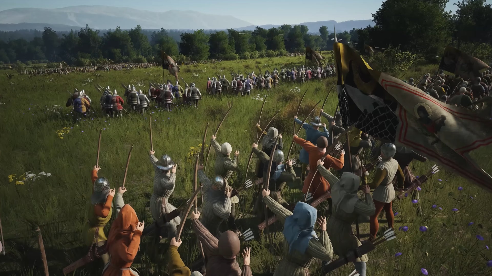 A group of archers prepare to fire at their foes in Manor Lords. - 6