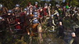 Two Manor Lords armies fighting against each other in a creek.
