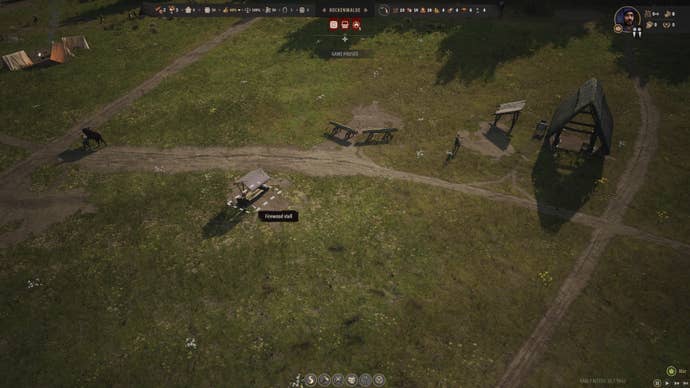 A Firewood Stall is erected in a Marketplace in Manor Lords.