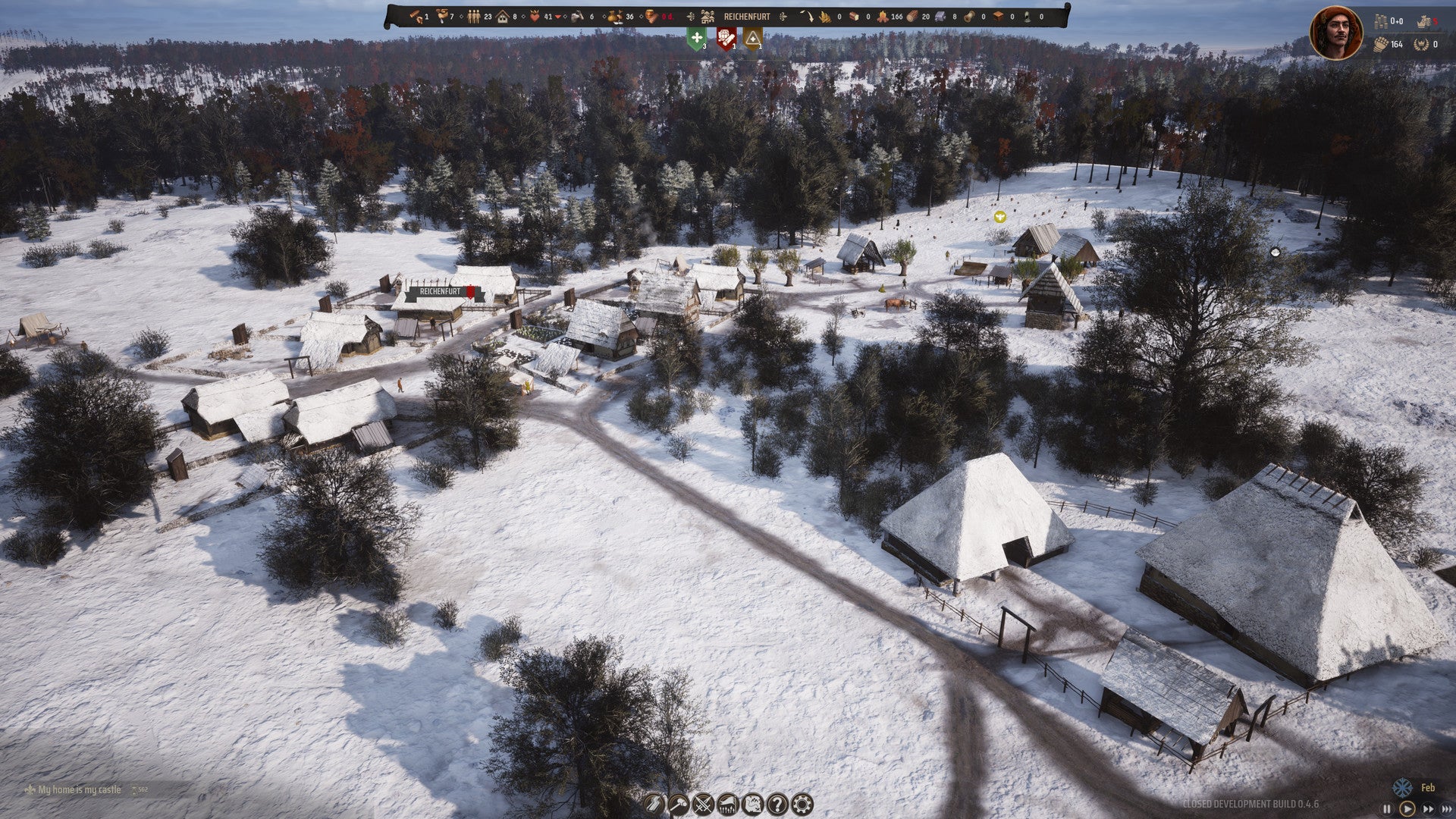 A snow-covered village in Manor Lords. - 1