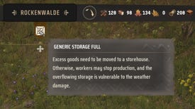 A close-up of a Generic Storage Full alert tooltip in Manor Lords.
