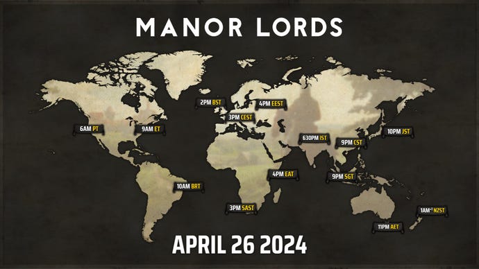 An image showing global release times for Manor Lords